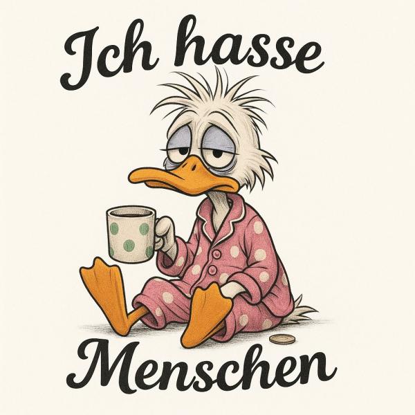 Keramikbecher "Ich hasse Menschen" rosa Pyjama
